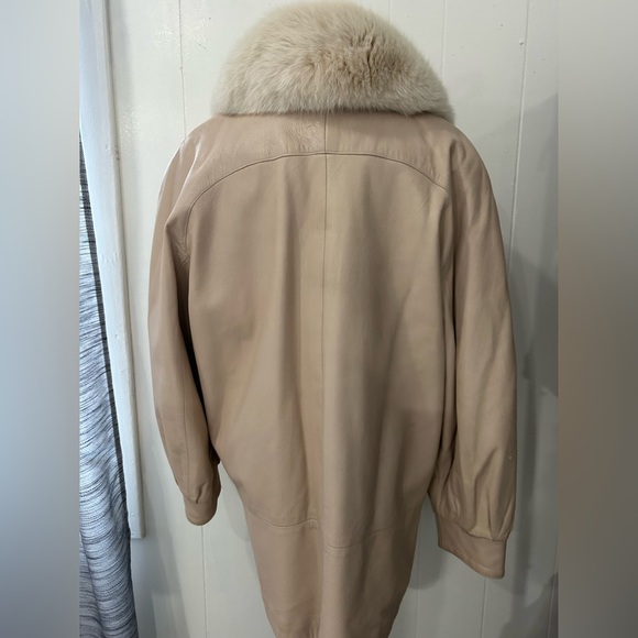 J. Percy for Marvin Richard’s crème tan leather fox fur collar coat jacket M-VTG - Picture 5 of 8